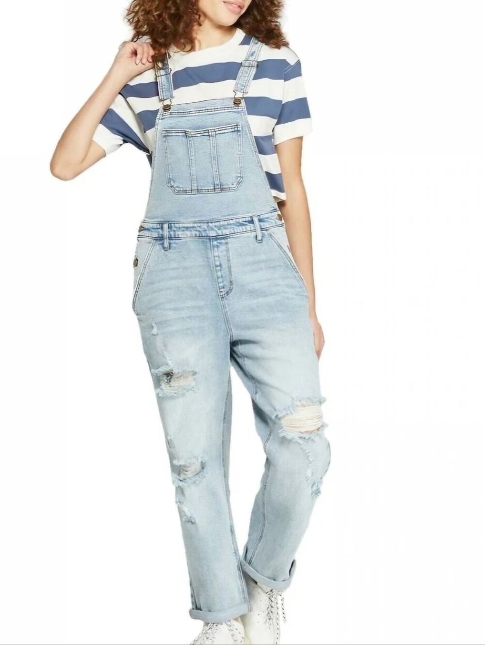 TARGET Wild Fable Distressed Light Wash Denim Overalls XL